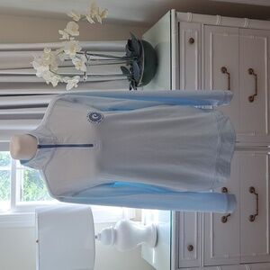 Southern Tides Mens Quarter Zip Light‎ Blue/White Stripe Pullover Cisco Logo SM